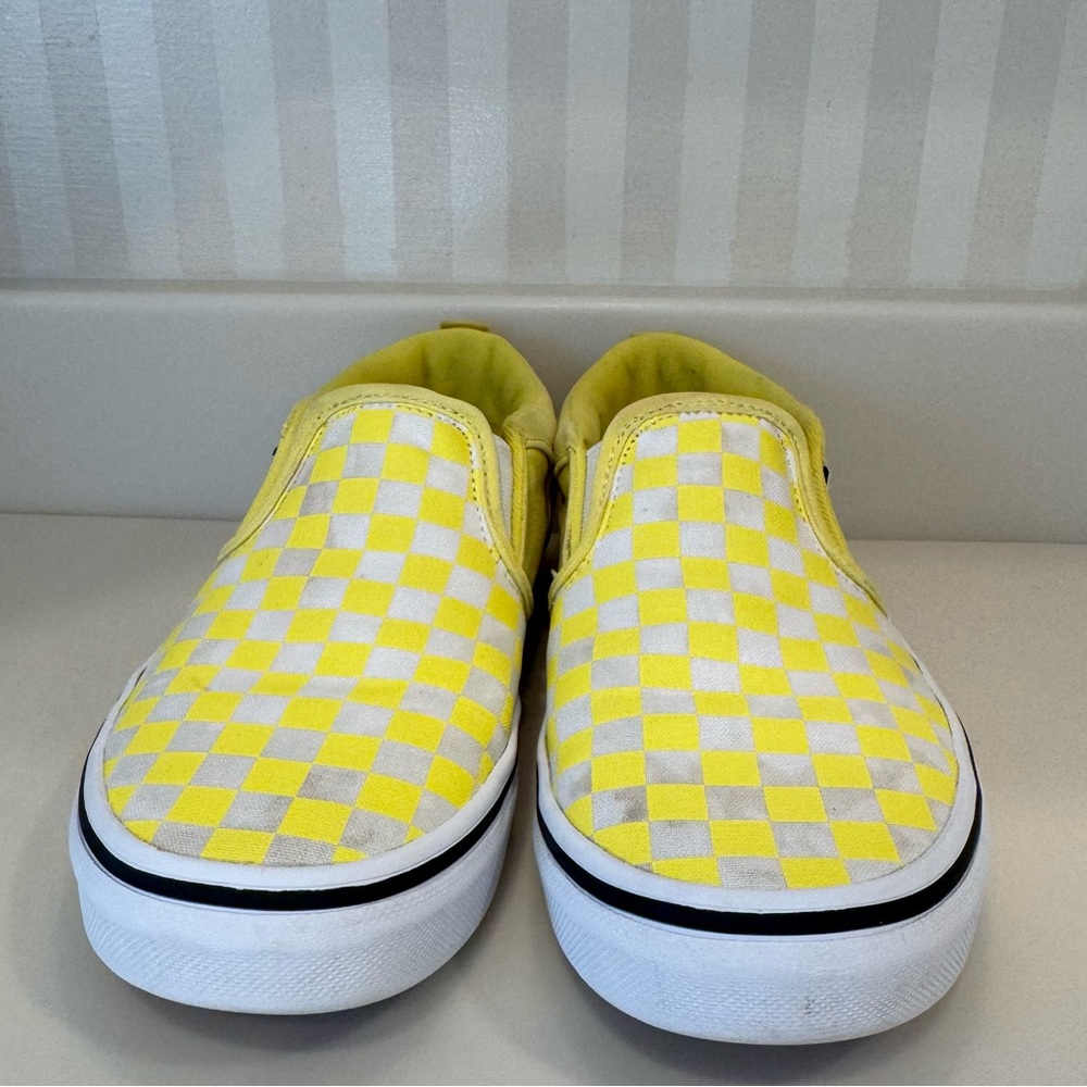 Vans Off The Wall Yellow And White Checkerboard Classic Slip On Skate Shoes - Picture 4 of 15